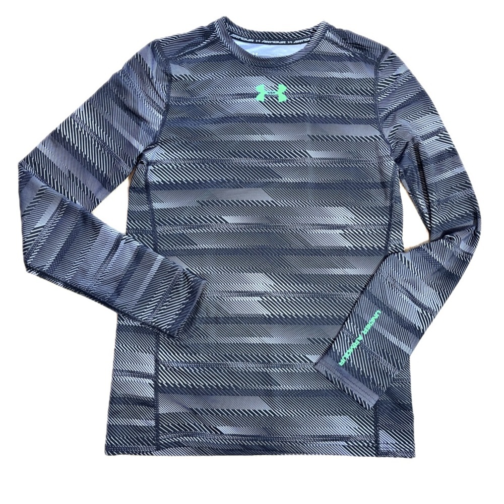 Under Armour Long Sleeve Shirt Gray / Black. Lines Pattern Coldgear Youth XL